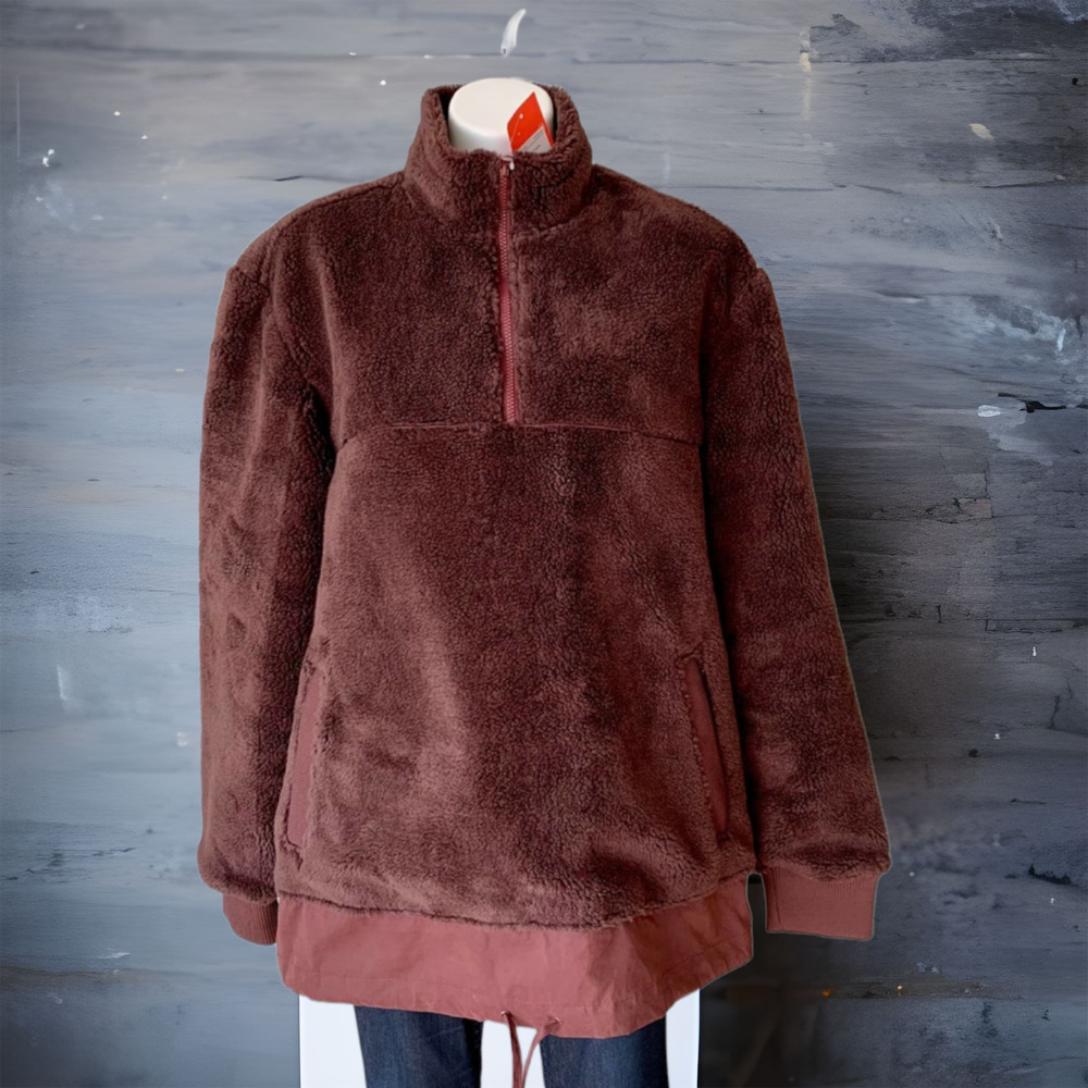 JackThreads Sherpa Half Zip Pullover Jacket in Burgundy Size XL